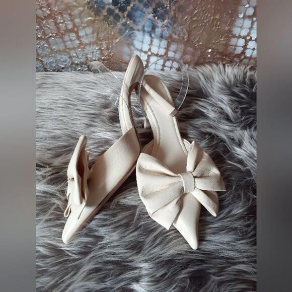 Nwot Zara Cream Bow Detail Women's Heels - Picture 10 of 13